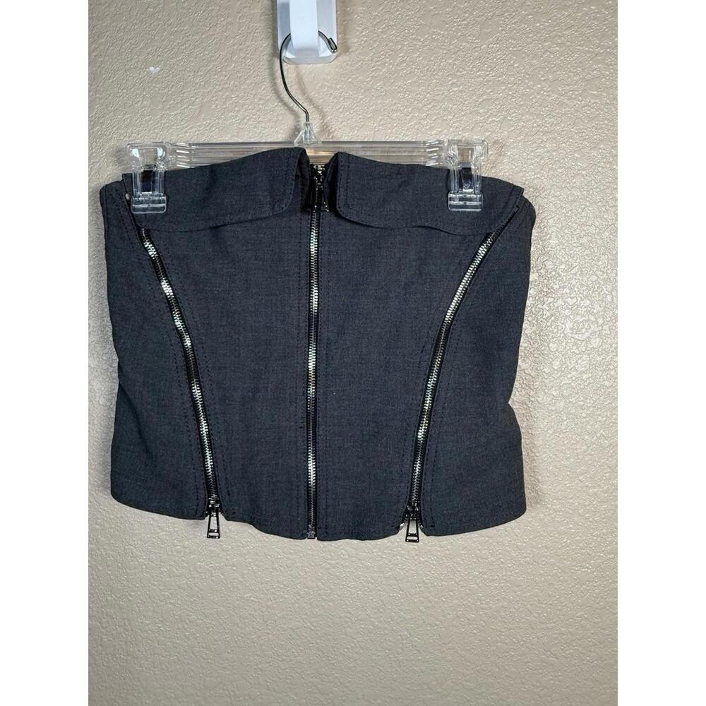 Zara Corset Bustier Top Black Sz S‎ Strapless Tube Triple Zipper Streetwear Sexy